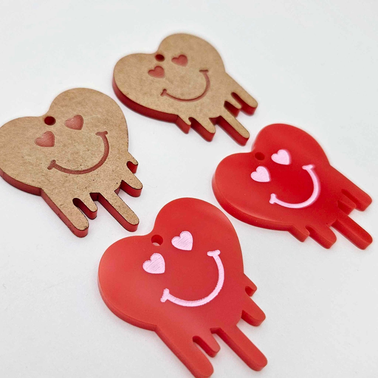 35mm solid red acrylic melting hearts DIY earring supplies blanks laser cut engraved paint fill Valentine's Day
