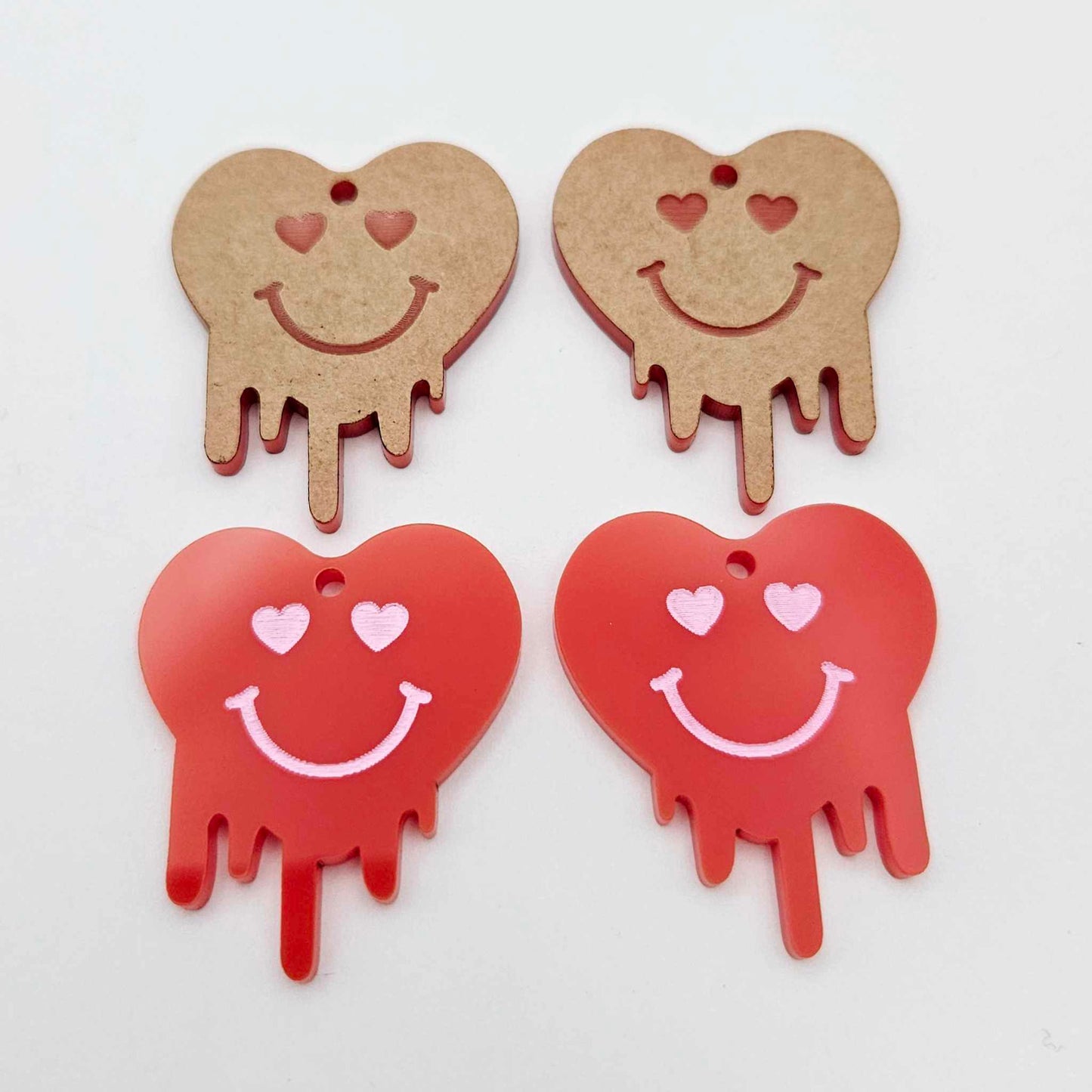 35mm solid red acrylic melting hearts DIY earring supplies blanks laser cut engraved paint fill Valentine's Day