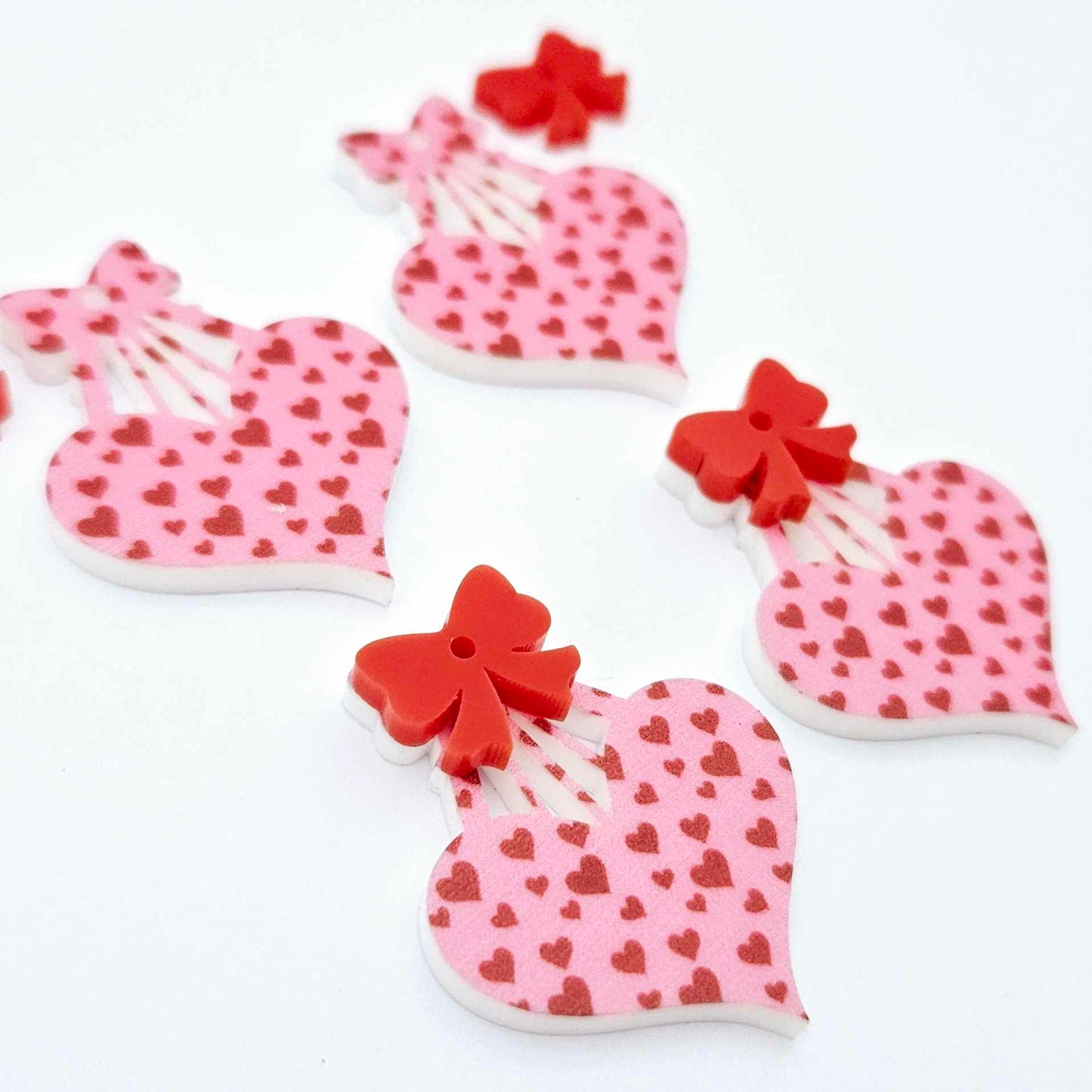 35mm pink and red hearts UV printed hearts bows DIY earring supplies laser cut acrylic dangles blanks Valentine's Day