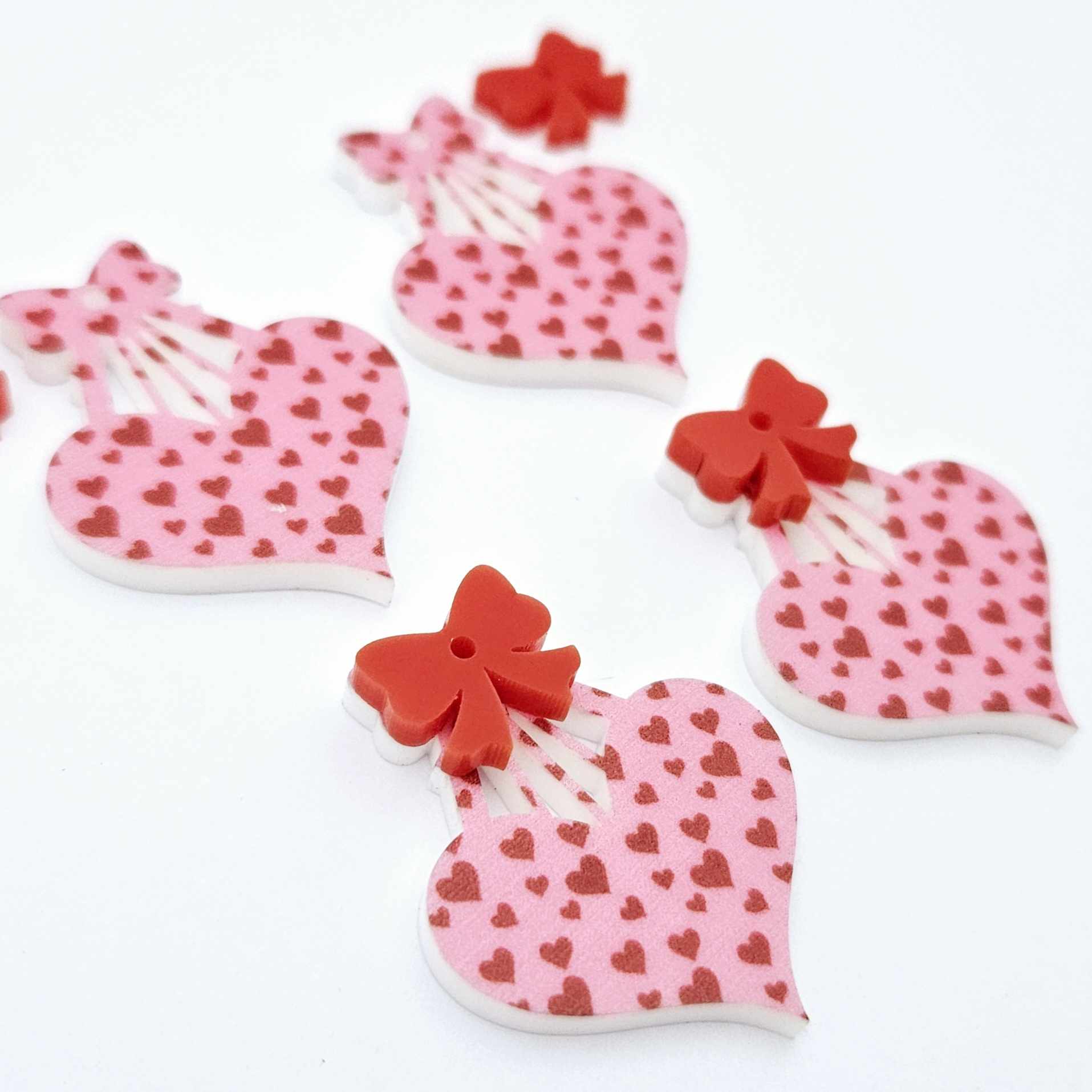 35mm pink and red hearts UV printed hearts bows DIY earring supplies laser cut acrylic dangles blanks Valentine's Day