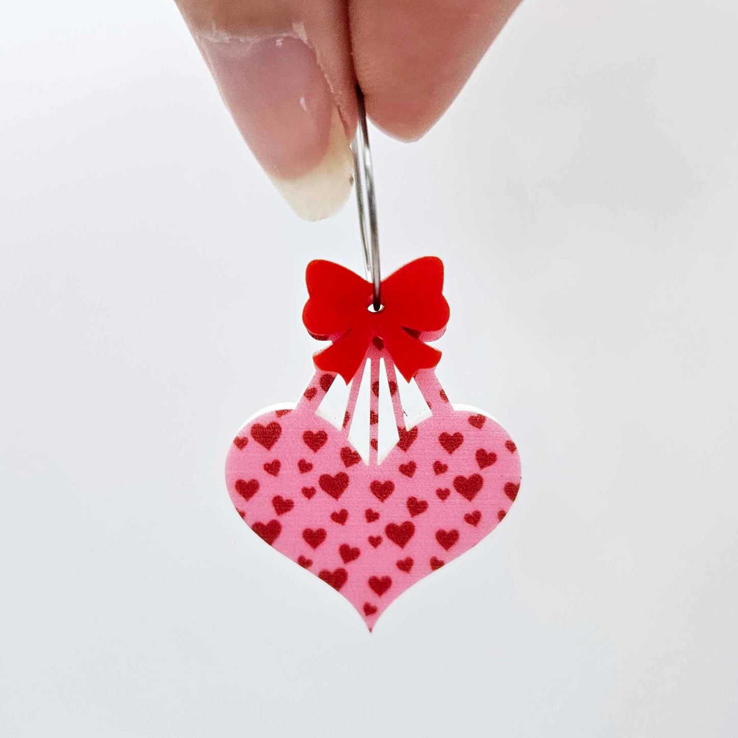 35mm pink and red hearts UV printed hearts bows DIY earring supplies laser cut acrylic dangles blanks Valentine's Day