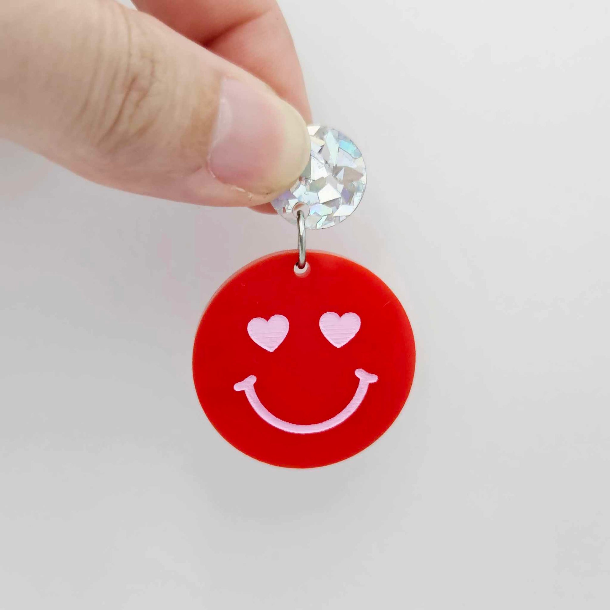 32mm red acrylic heart eye emoji DIY earring supplies dangles blanks laser cut engraved paint fill Valentine's Day