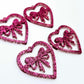 35mm hot pink glitter heart bows DIY earring supplies laser cut acrylic dangles blanks Valentine's Day