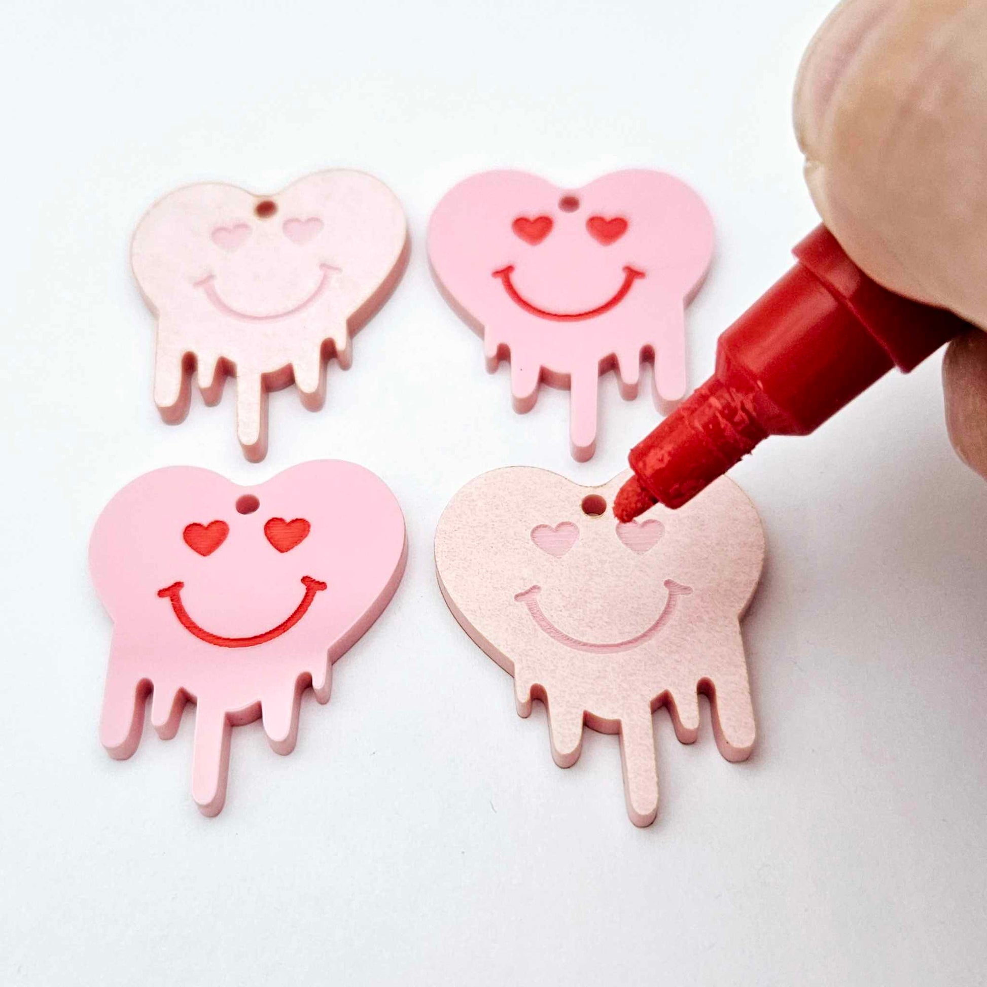 35mm pastel pink acrylic melting hearts DIY earring supplies blanks laser cut engraved paint fill Valentine's Day