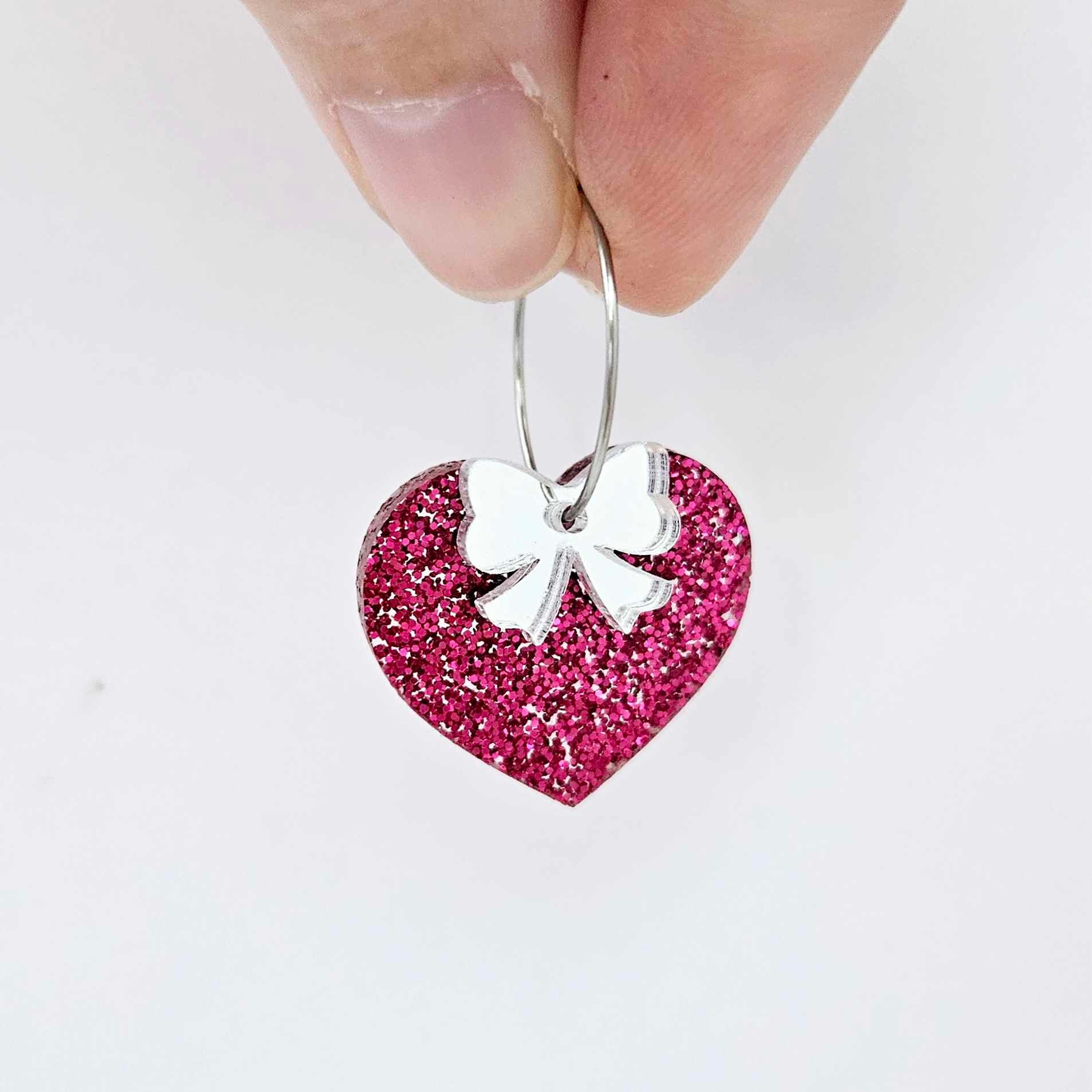 25mm hot pink glitter hearts DIY earring supplies laser cut acrylic dangles blanks Valentine's Day