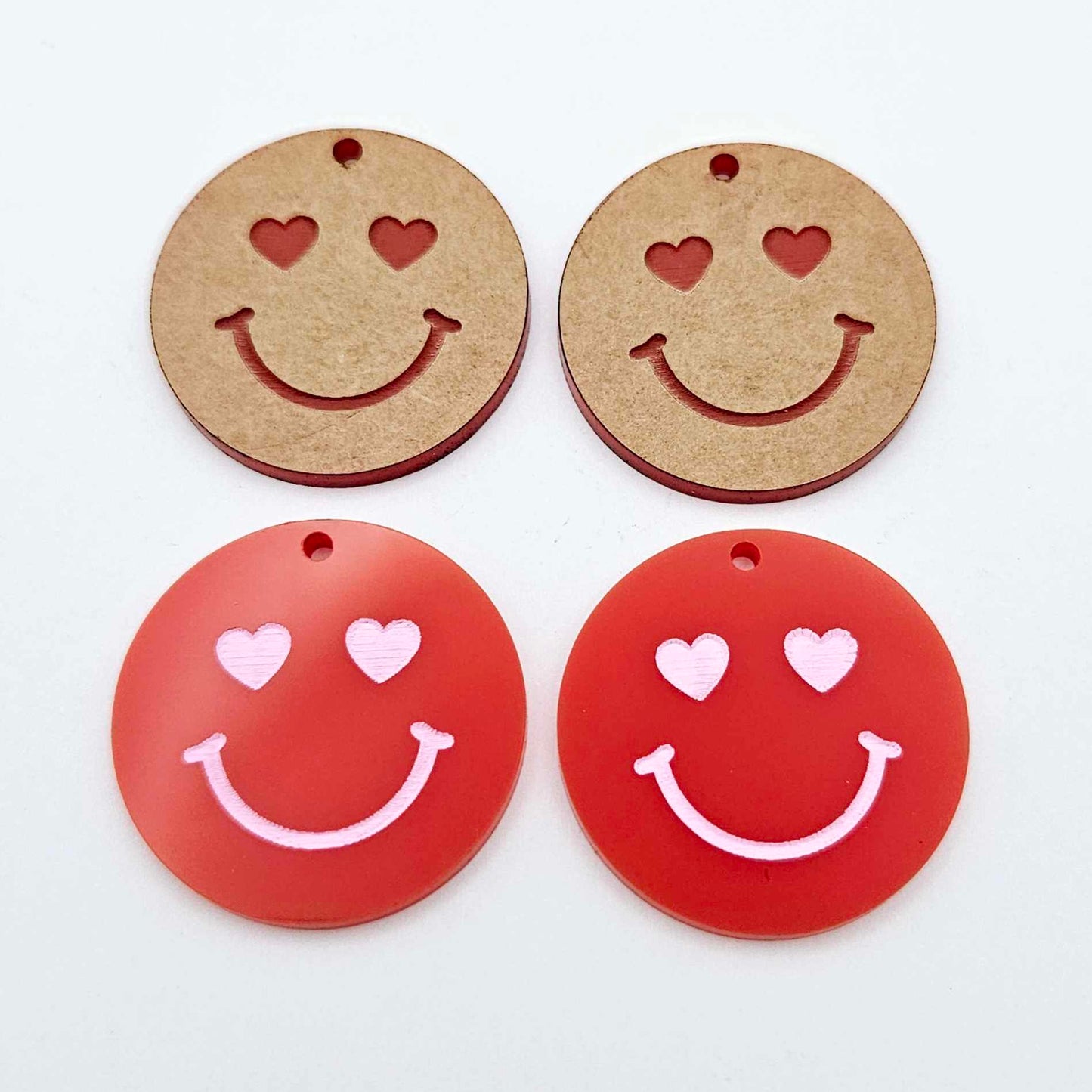 32mm red acrylic heart eye emoji DIY earring supplies dangles blanks laser cut engraved paint fill Valentine's Day