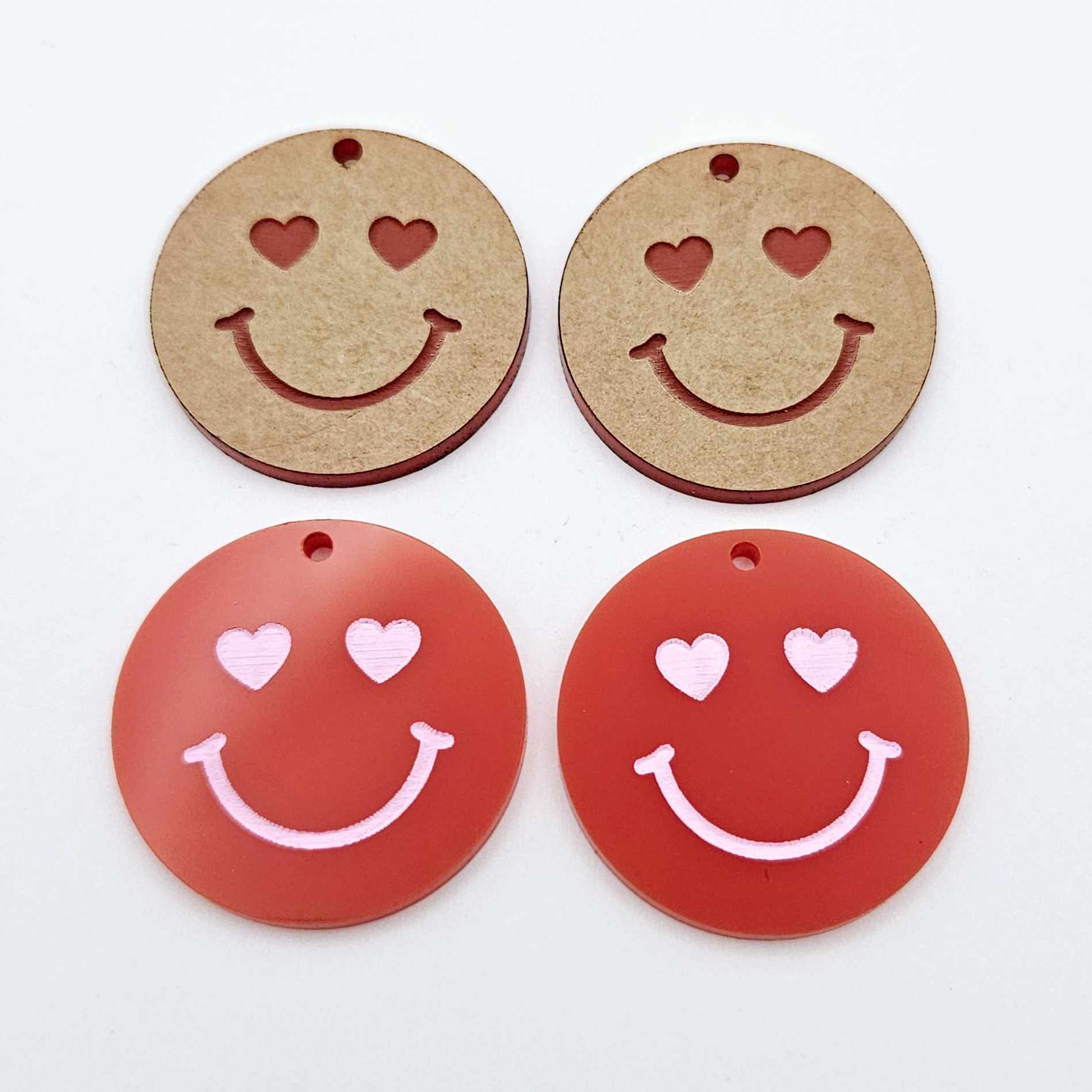 32mm red acrylic heart eye emoji DIY earring supplies dangles blanks laser cut engraved paint fill Valentine's Day