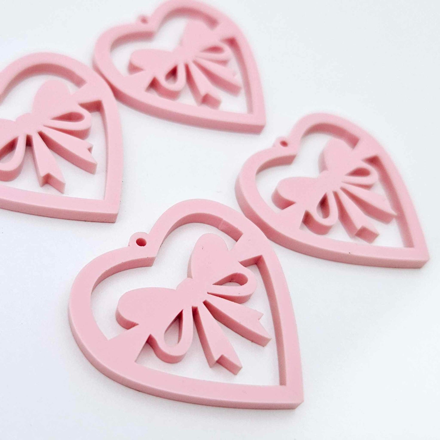 35mm pastel pink heart bows DIY earring supplies laser cut acrylic dangles blanks Valentine's Day