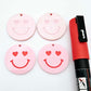 32mm pastel pink acrylic heart eye emoji DIY earring supplies dangles blanks laser cut engraved paint fill Valentine's Day