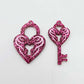 35mm hot pink glitter heart key padlock DIY earring supplies laser cut acrylic dangles blanks engraved paint fill Valentine's Day
