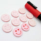 18mm pastel pink acrylic heart eye emoji DIY earring supplies studs blanks laser cut engraved paint fill Valentine's Day