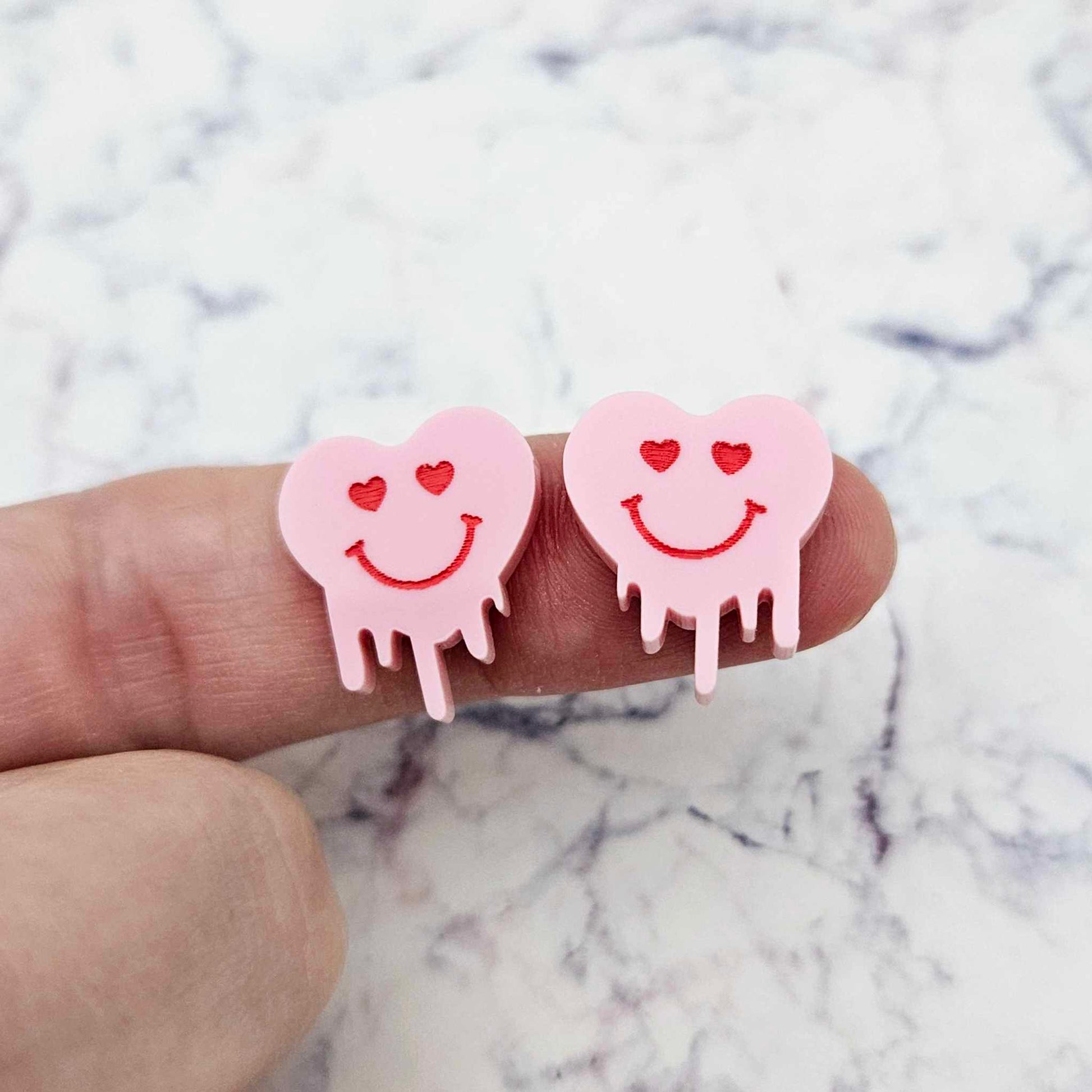 18mm pastel pink acrylic melting hearts DIY earring supplies studs blanks laser cut engraved paint fill Valentine's Day