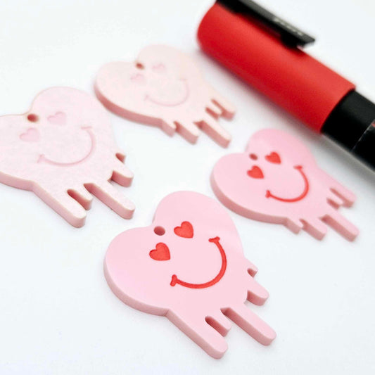 35mm pastel pink acrylic melting hearts DIY earring supplies blanks laser cut engraved paint fill Valentine's Day
