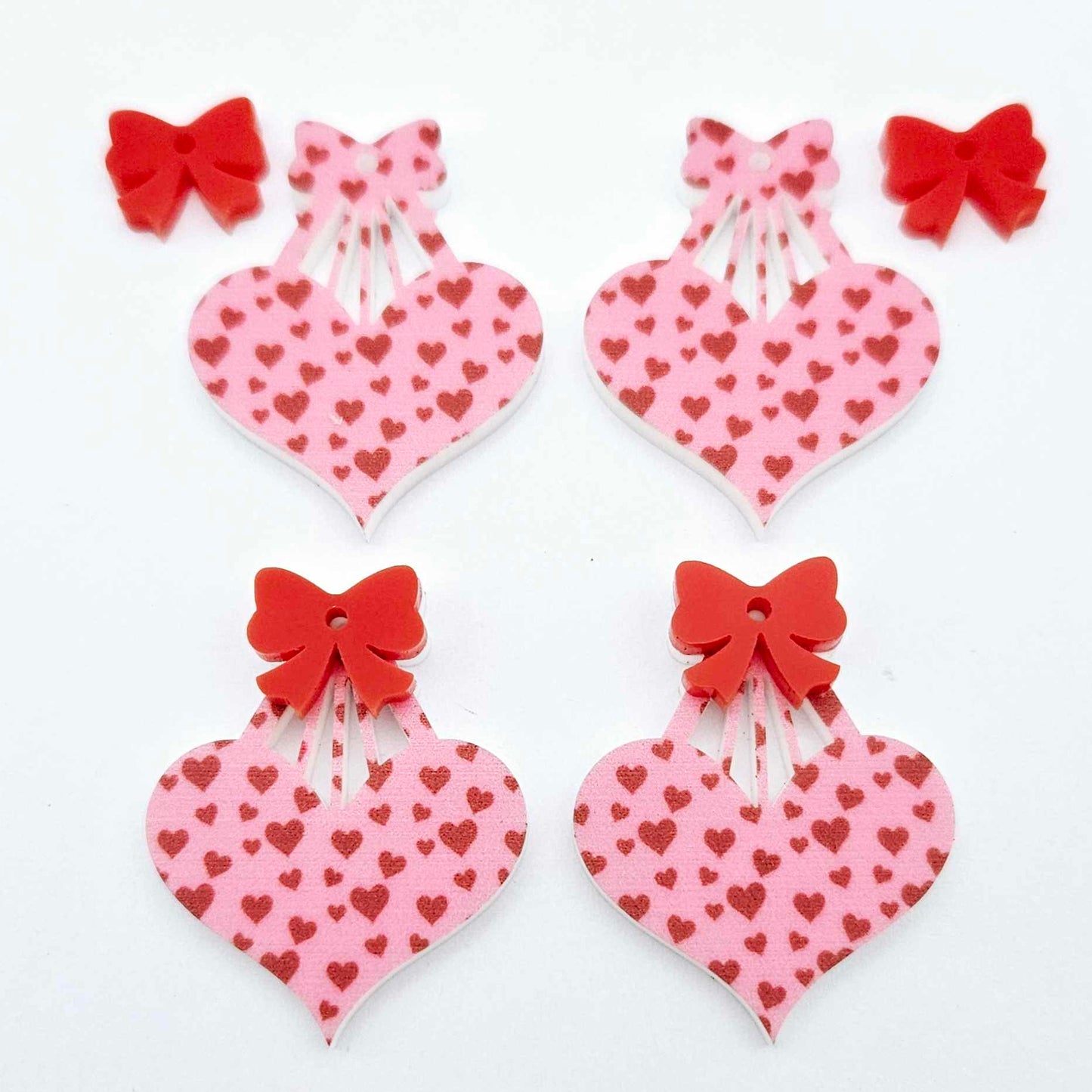 35mm pink and red hearts UV printed hearts bows DIY earring supplies laser cut acrylic dangles blanks Valentine's Day