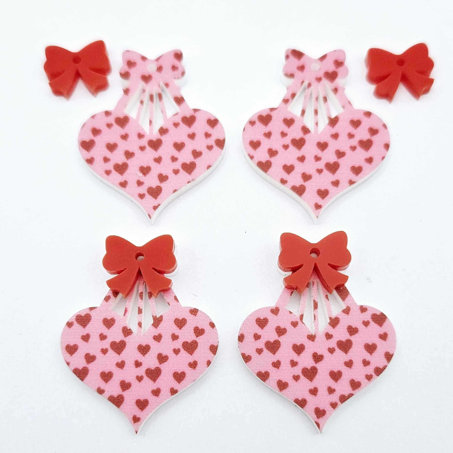 35mm pink and red hearts UV printed hearts bows DIY earring supplies laser cut acrylic dangles blanks Valentine's Day