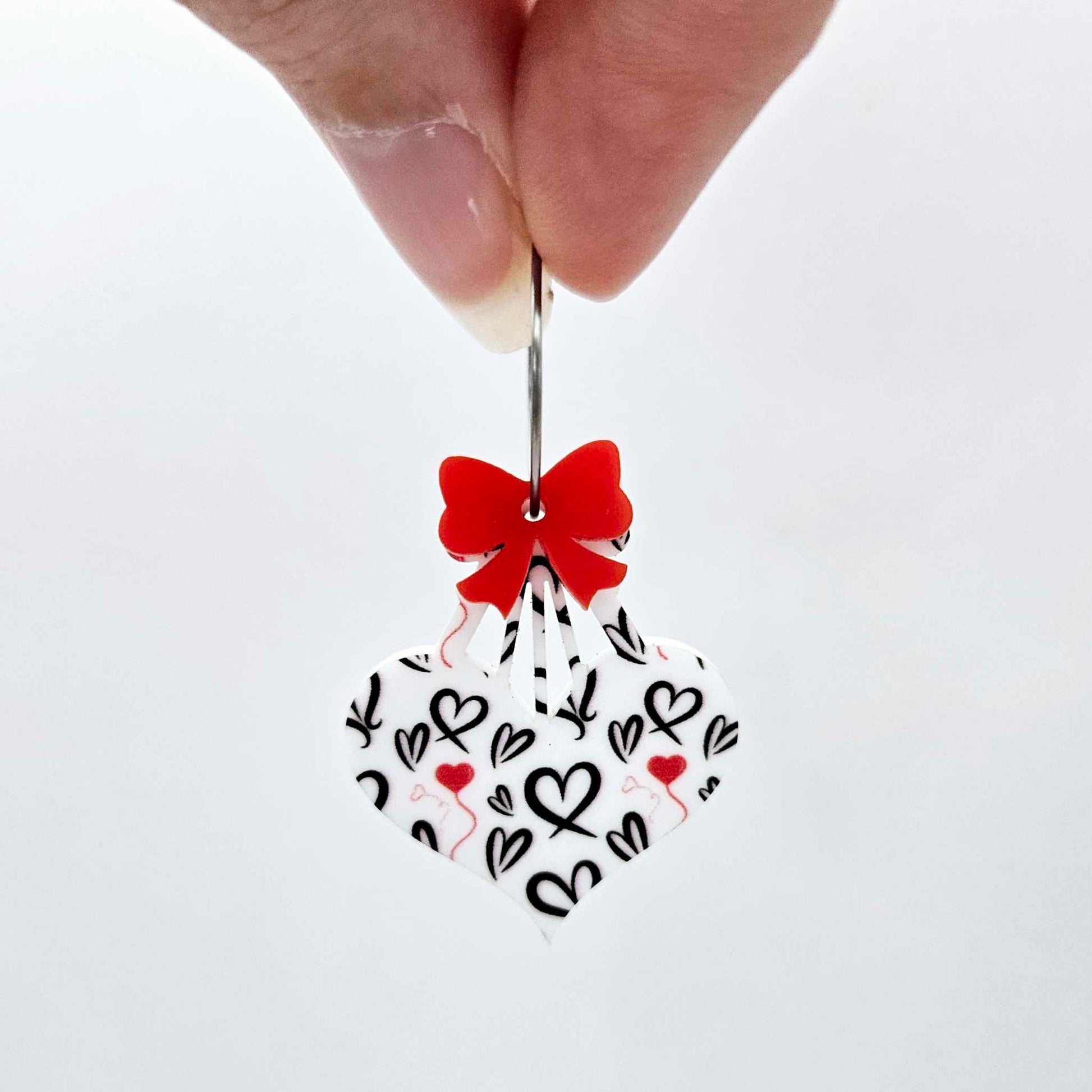 35mm black and red hearts UV printed hearts bows ribbon DIY earring supplies laser cut acrylic dangles blanks Valentine's Day
