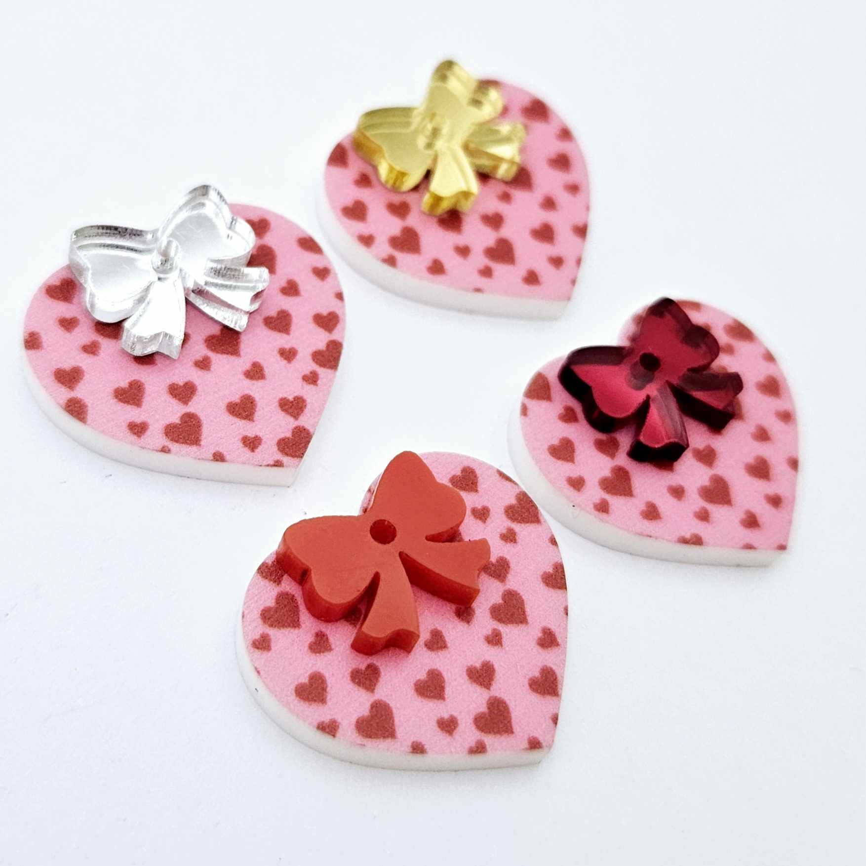 25mm pink and red hearts UV printed hearts bows DIY earring supplies laser cut acrylic dangles blanks Valentine's Day
