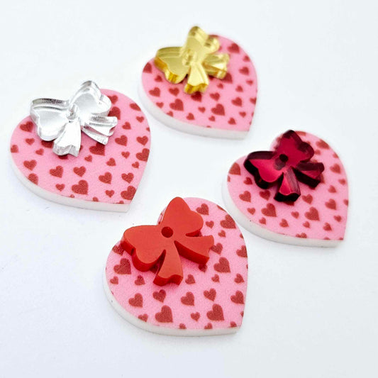 25mm pink and red hearts UV printed hearts bows DIY earring supplies laser cut acrylic dangles blanks Valentine's Day