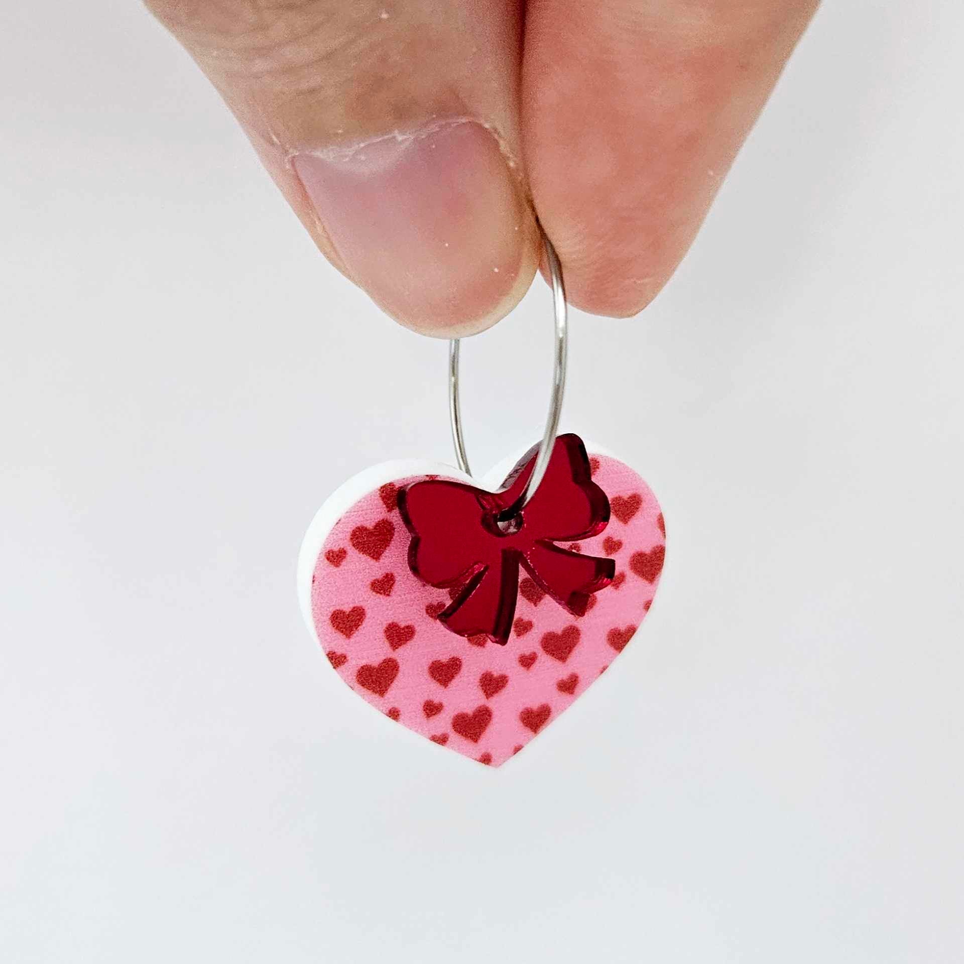 25mm pink and red hearts UV printed hearts bows DIY earring supplies laser cut acrylic dangles blanks Valentine's Day