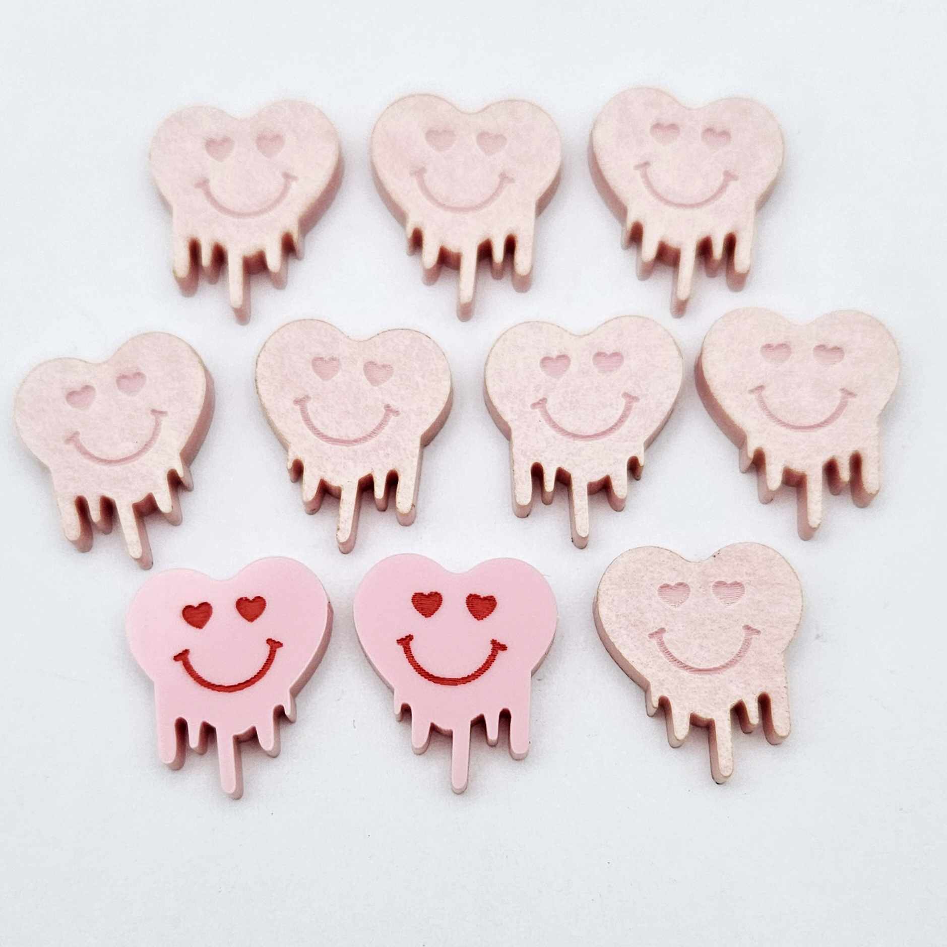 18mm pastel pink acrylic melting hearts DIY earring supplies studs blanks laser cut engraved paint fill Valentine's Day
