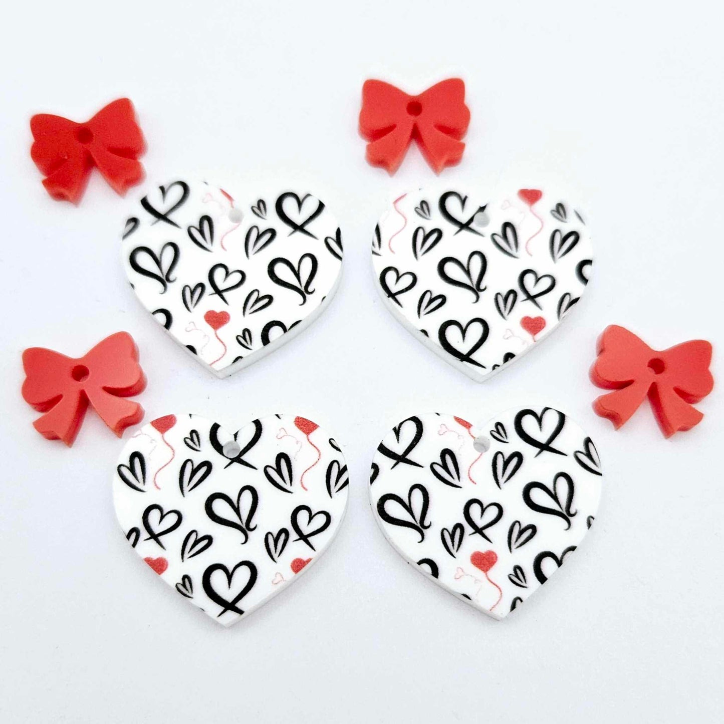 25mm black and red hearts UV printed hearts bows DIY earring supplies laser cut acrylic dangles blanks Valentine's Day