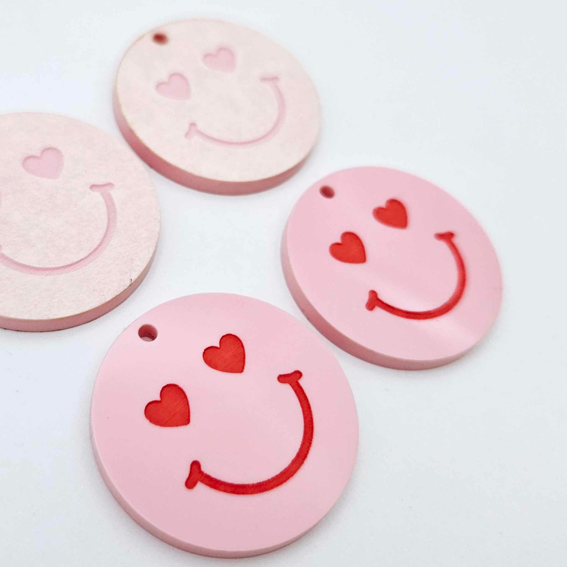 32mm pastel pink acrylic heart eye emoji DIY earring supplies dangles blanks laser cut engraved paint fill Valentine's Day