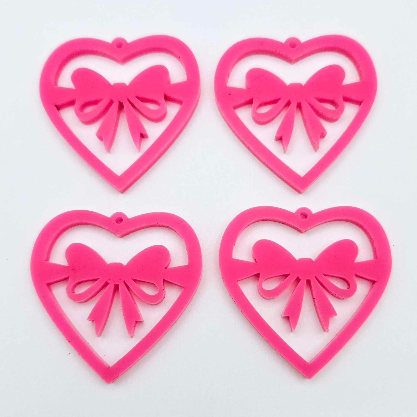 35mm hot pink heart bows DIY earring supplies laser cut acrylic dangles blanks Valentine's Day