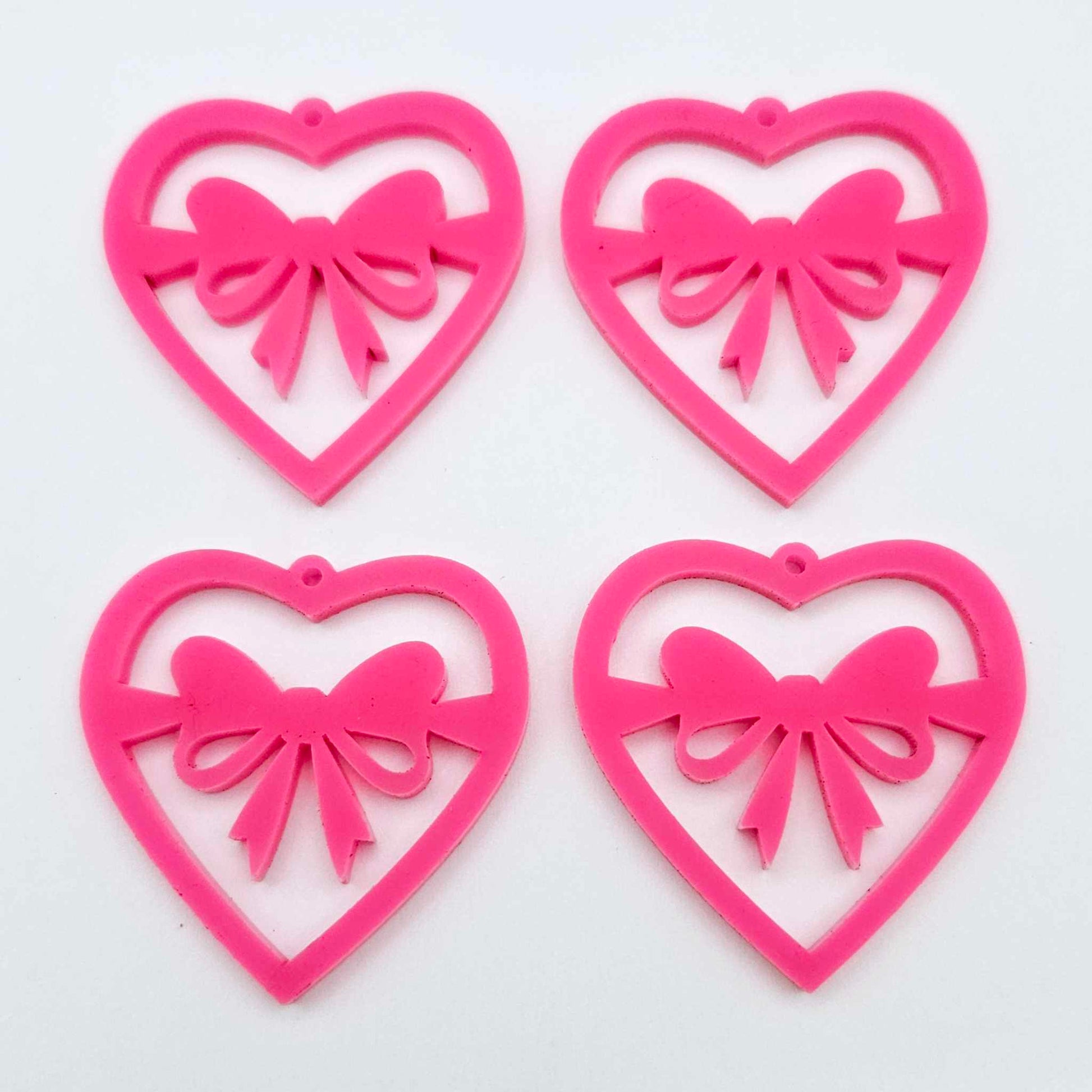35mm hot pink heart bows DIY earring supplies laser cut acrylic dangles blanks Valentine's Day