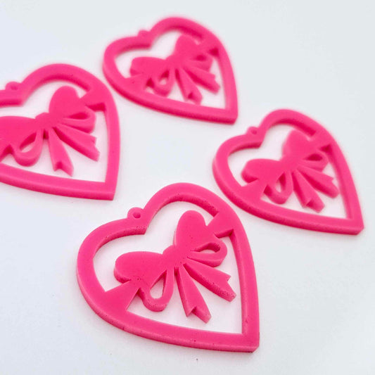 35mm hot pink heart bows DIY earring supplies laser cut acrylic dangles blanks Valentine's Day