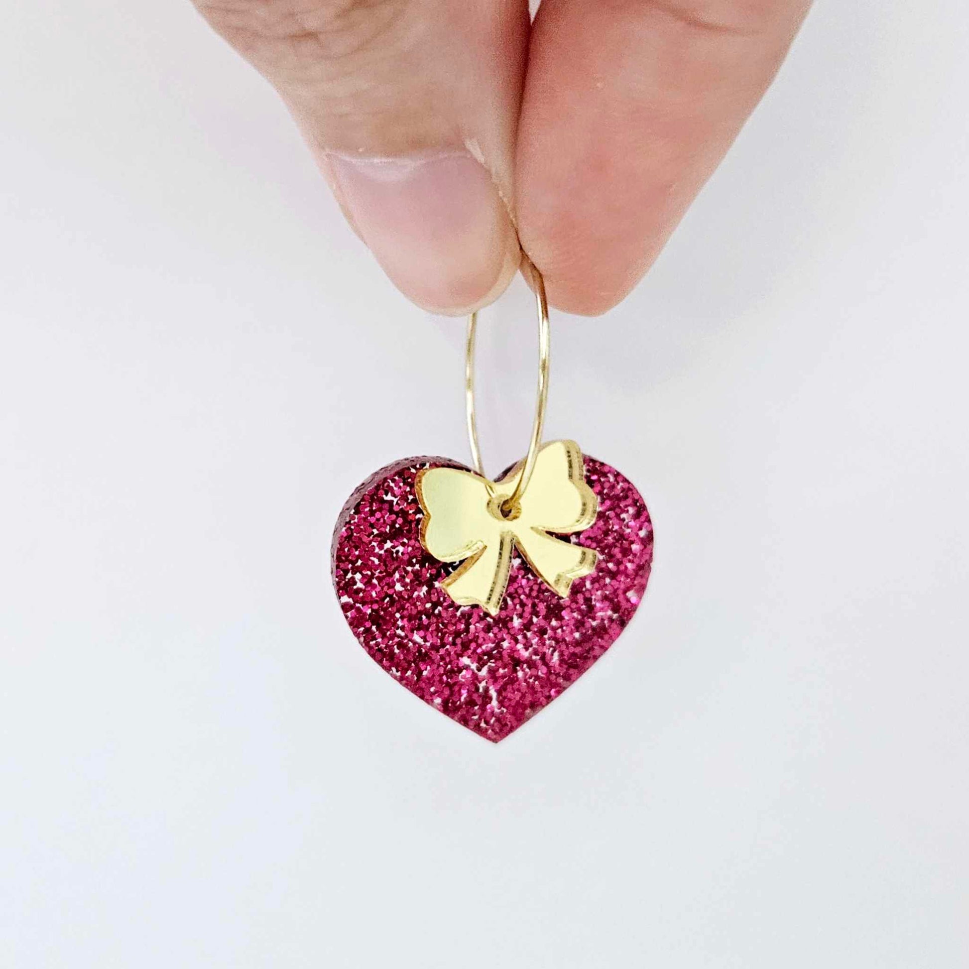 25mm hot pink glitter hearts DIY earring supplies laser cut acrylic dangles blanks Valentine's Day