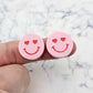 18mm pastel pink acrylic heart eye emoji DIY earring supplies studs blanks laser cut engraved paint fill Valentine's Day
