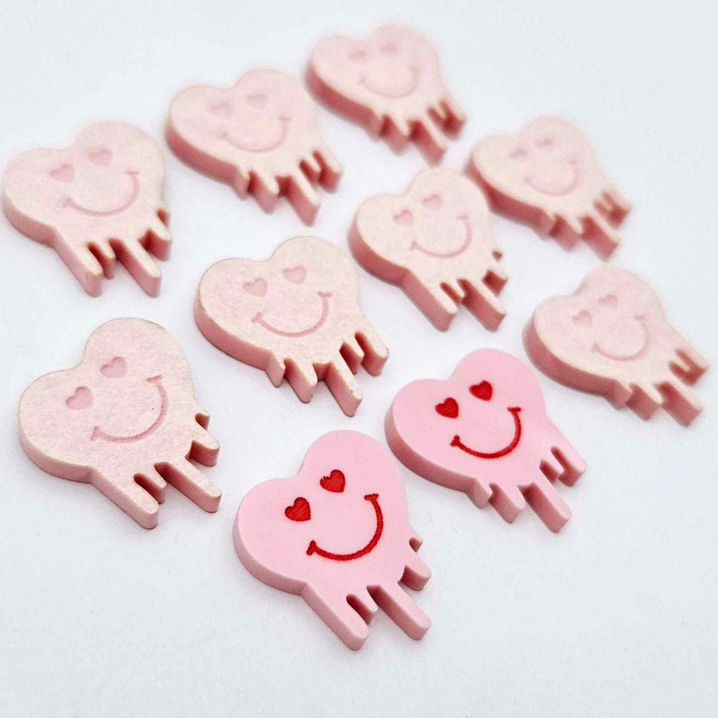 18mm pastel pink acrylic melting hearts DIY earring supplies studs blanks laser cut engraved paint fill Valentine's Day
