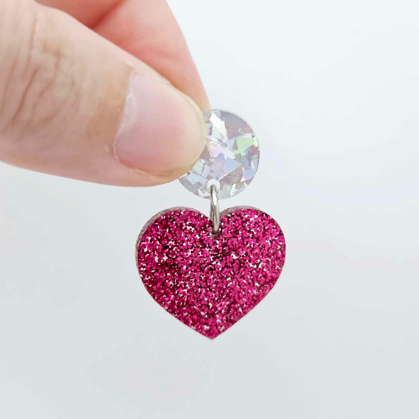 25mm hot pink glitter hearts DIY earring supplies laser cut acrylic dangles blanks Valentine's Day