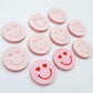 18mm pastel pink acrylic heart eye emoji DIY earring supplies studs blanks laser cut engraved paint fill Valentine's Day