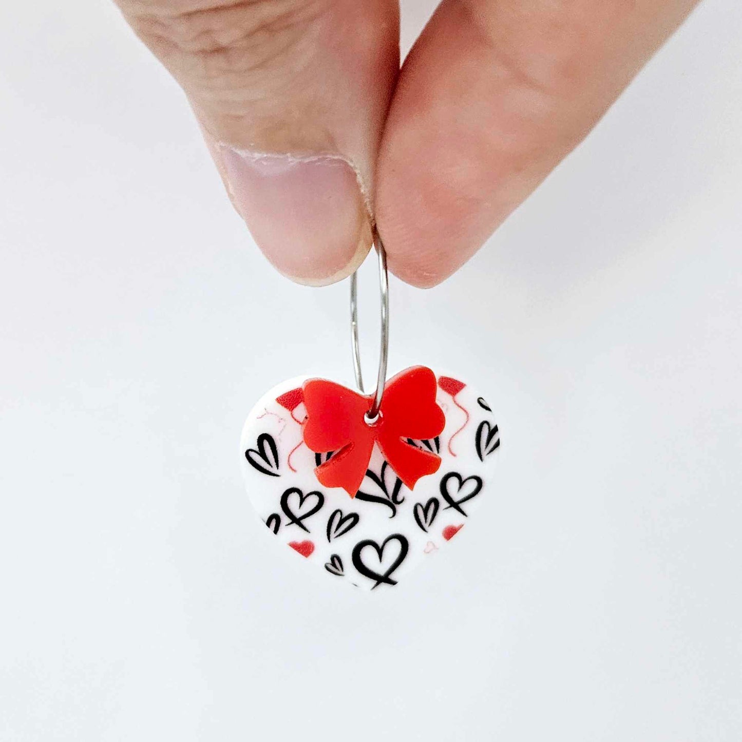 25mm black and red hearts UV printed hearts bows DIY earring supplies laser cut acrylic dangles blanks Valentine's Day