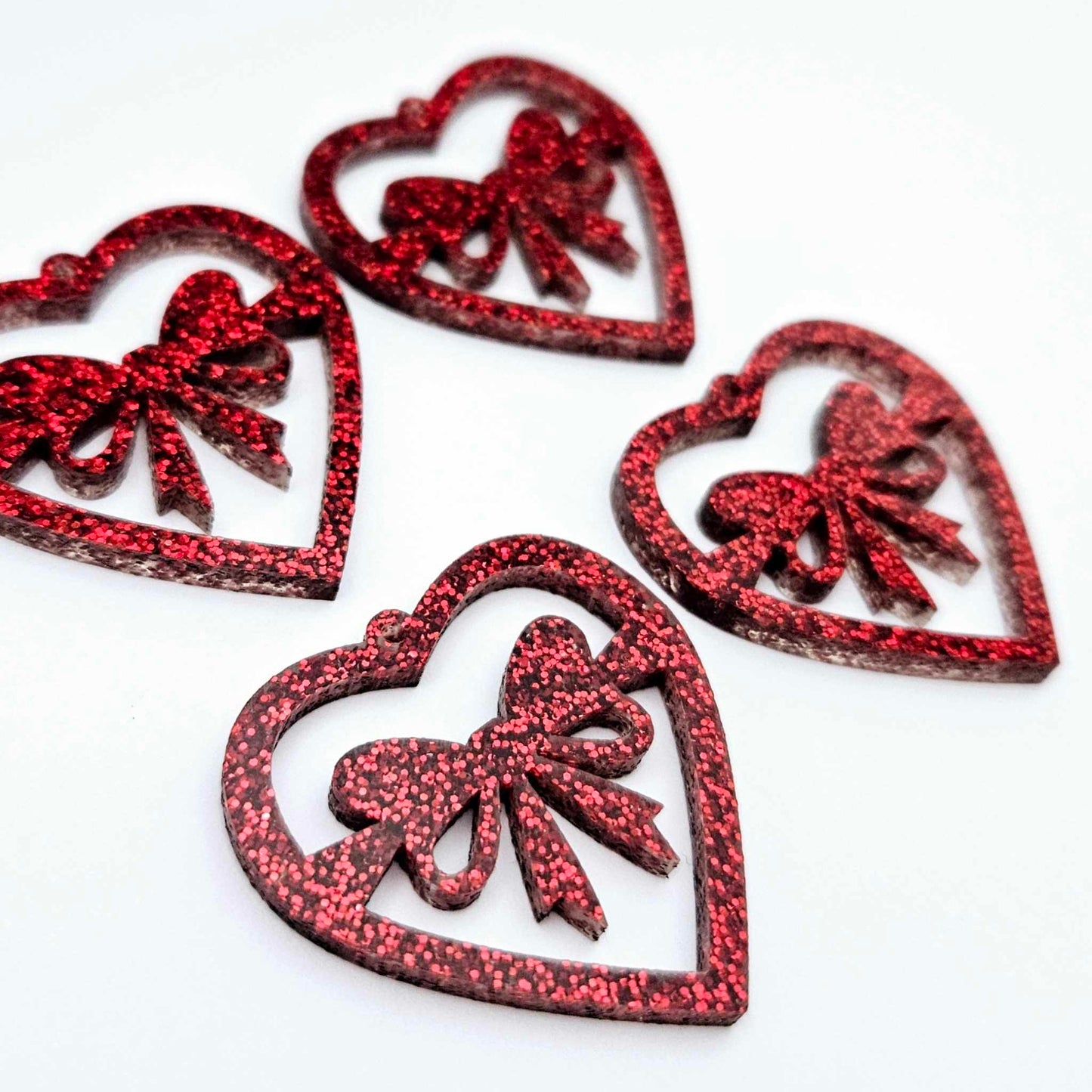 35mm red glitter heart bows DIY earring supplies laser cut acrylic dangles blanks Valentine's Day