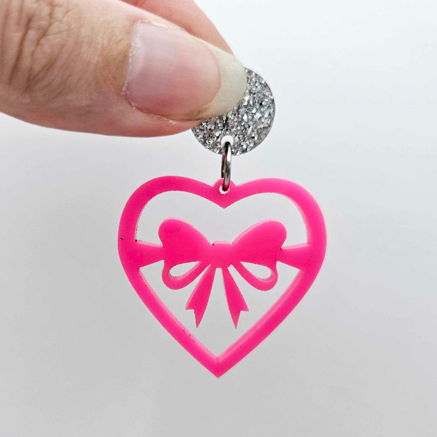 35mm hot pink heart bows DIY earring supplies laser cut acrylic dangles blanks Valentine's Day