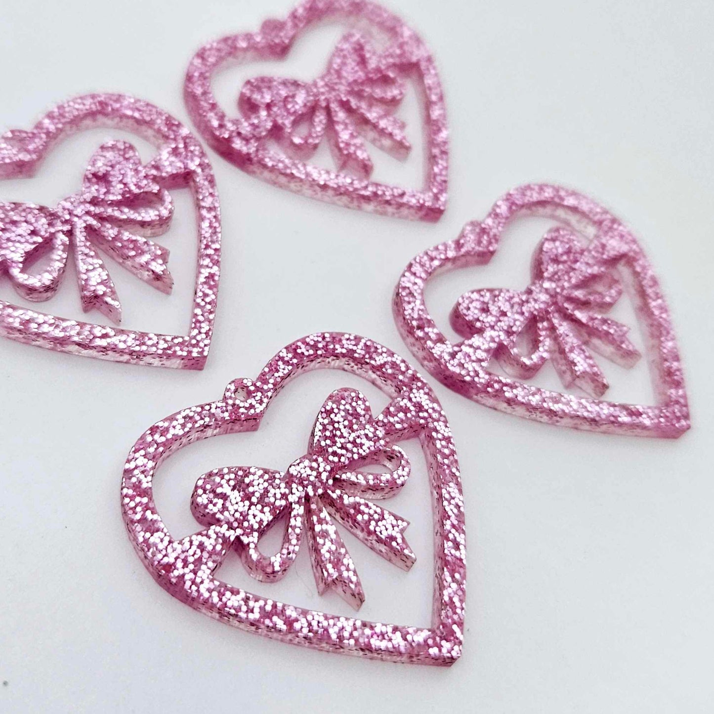 35mm pink glitter heart bows DIY earring supplies laser cut acrylic dangles blanks Valentine's Day