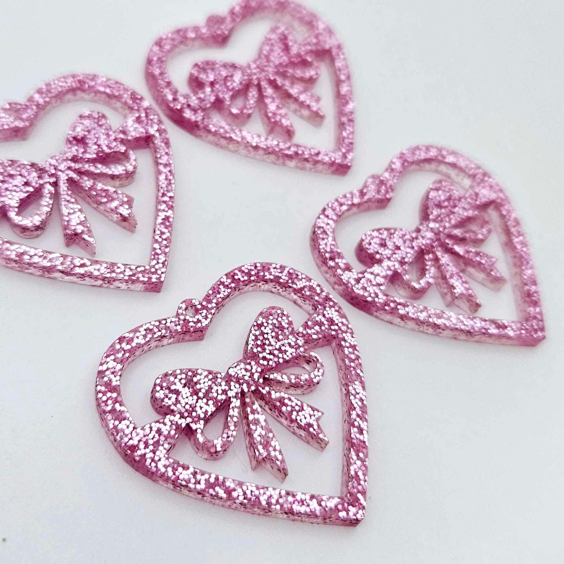 35mm pink glitter heart bows DIY earring supplies laser cut acrylic dangles blanks Valentine's Day