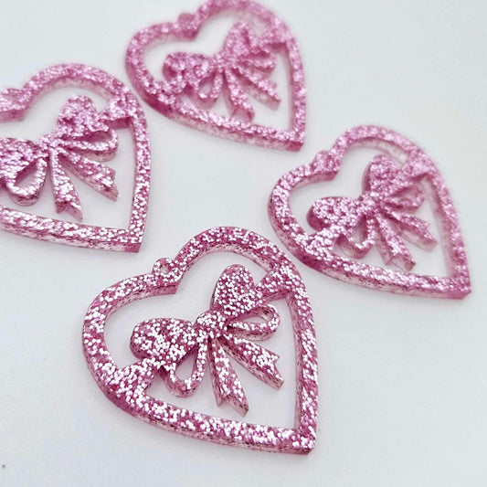 35mm pink glitter heart bows DIY earring supplies laser cut acrylic dangles blanks Valentine's Day