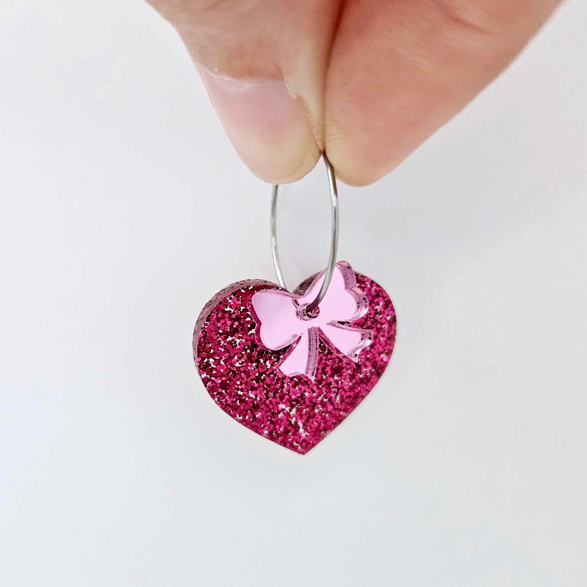 25mm hot pink glitter hearts DIY earring supplies laser cut acrylic dangles blanks Valentine's Day