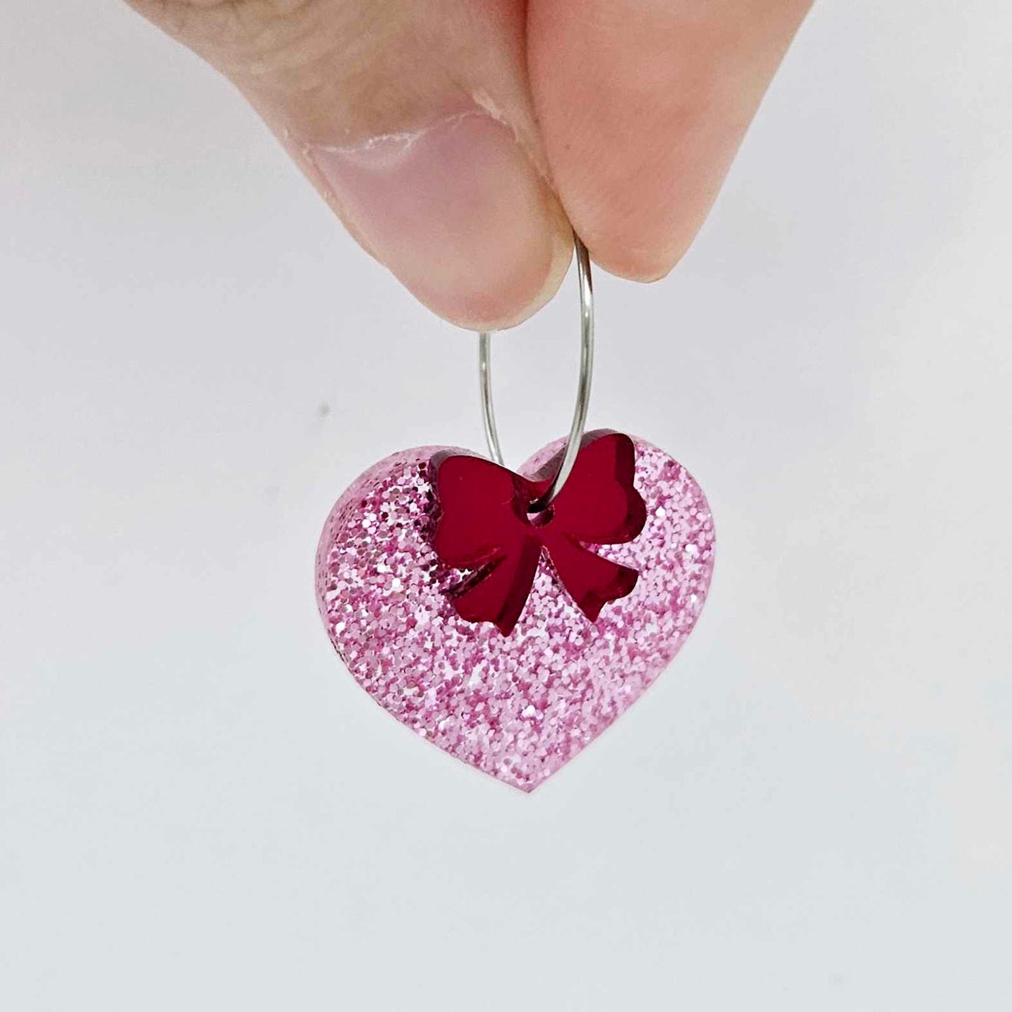 25mm pink glitter hearts DIY earring supplies laser cut acrylic dangles blanks Valentine's Day