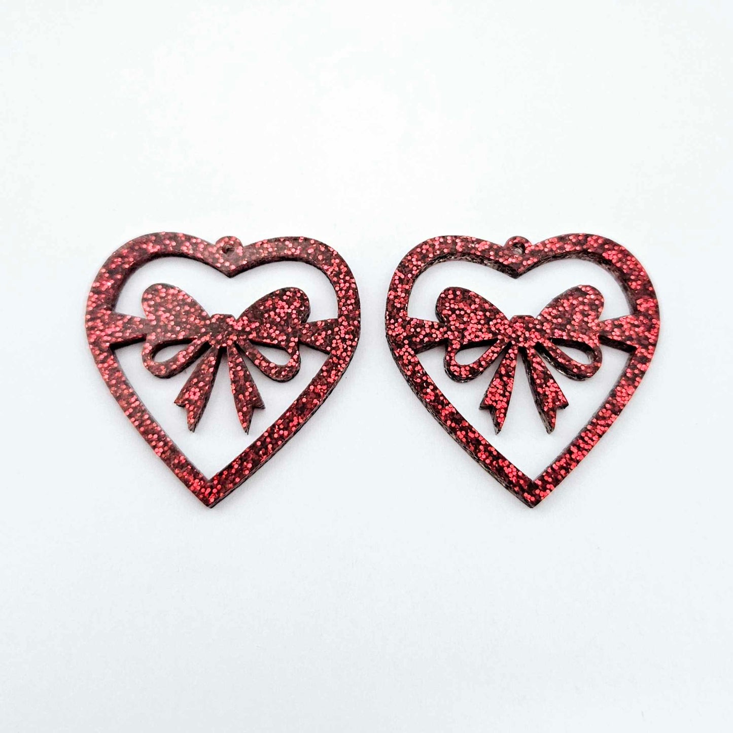 35mm red glitter heart bows DIY earring supplies laser cut acrylic dangles blanks Valentine's Day