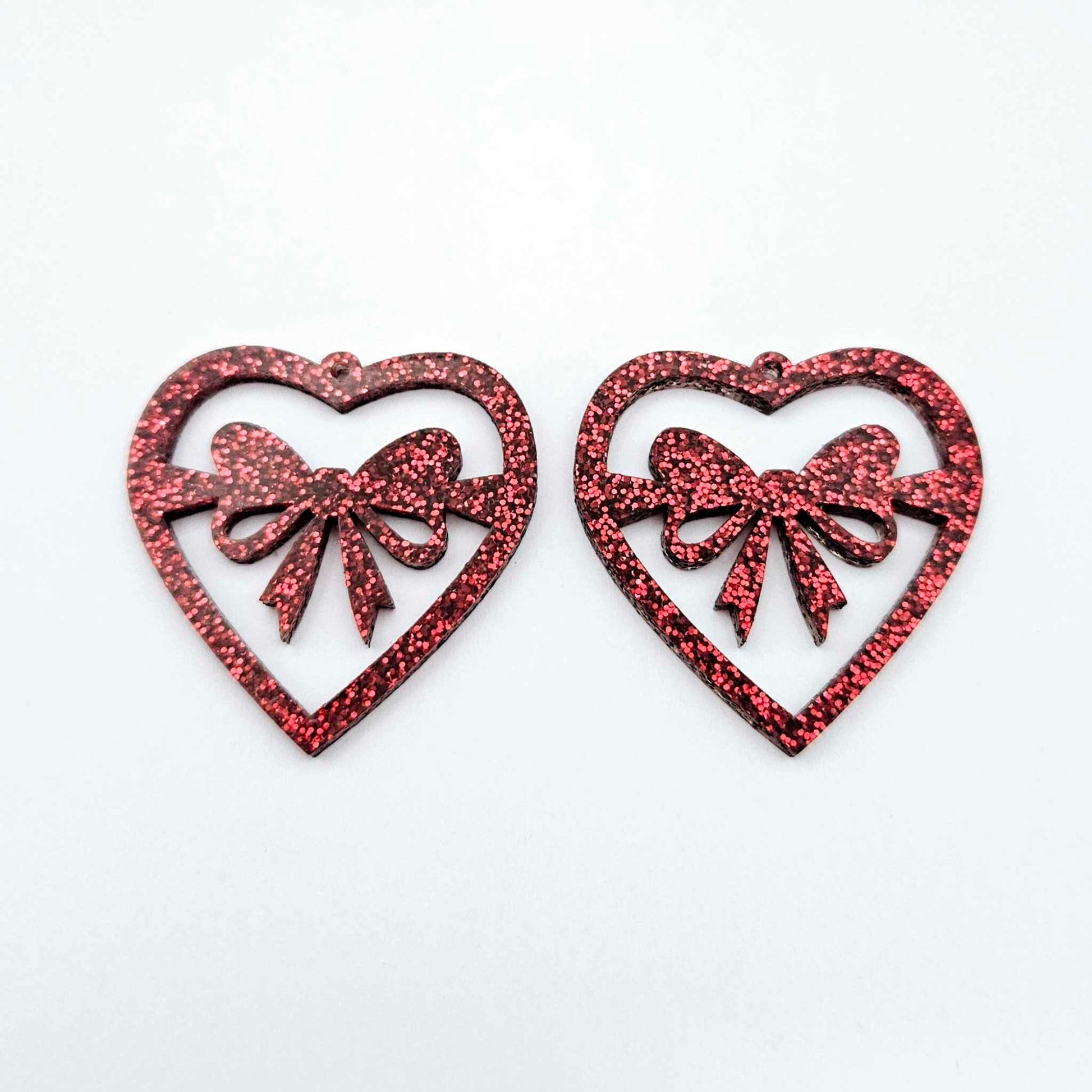 35mm red glitter heart bows DIY earring supplies laser cut acrylic dangles blanks Valentine's Day