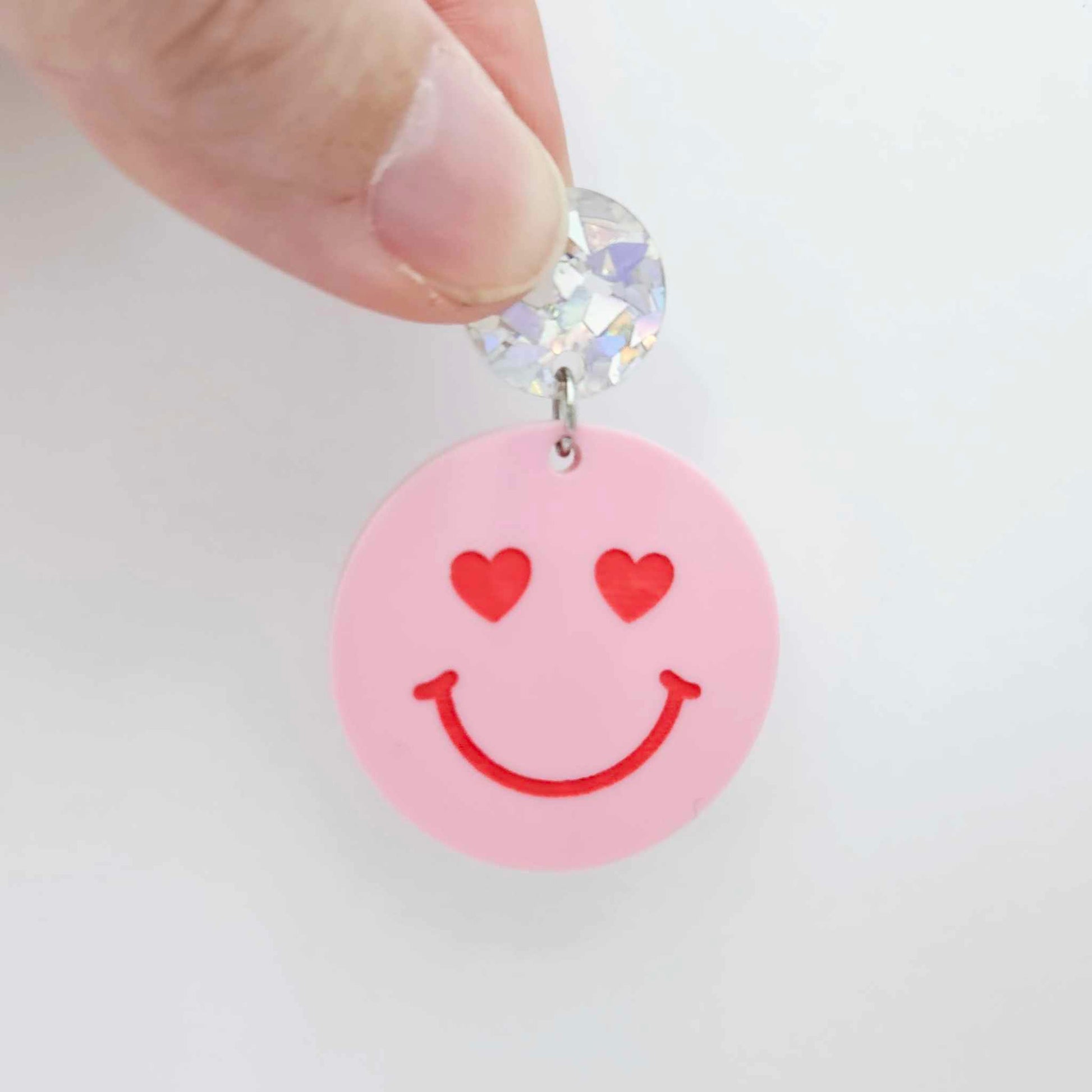 32mm pastel pink acrylic heart eye emoji DIY earring supplies dangles blanks laser cut engraved paint fill Valentine's Day
