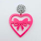 35mm hot pink heart bows DIY earring supplies laser cut acrylic dangles blanks Valentine's Day