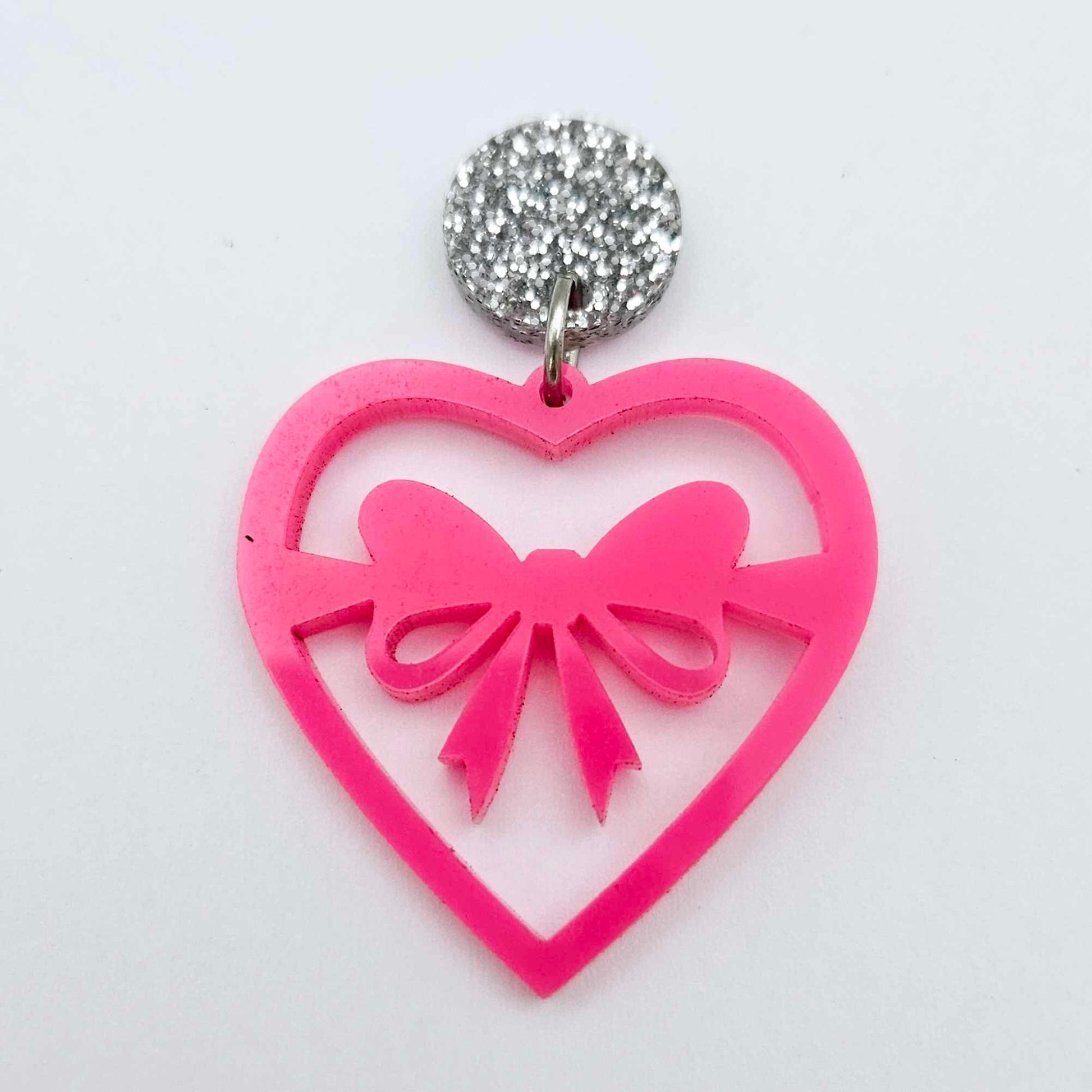 35mm hot pink heart bows DIY earring supplies laser cut acrylic dangles blanks Valentine's Day