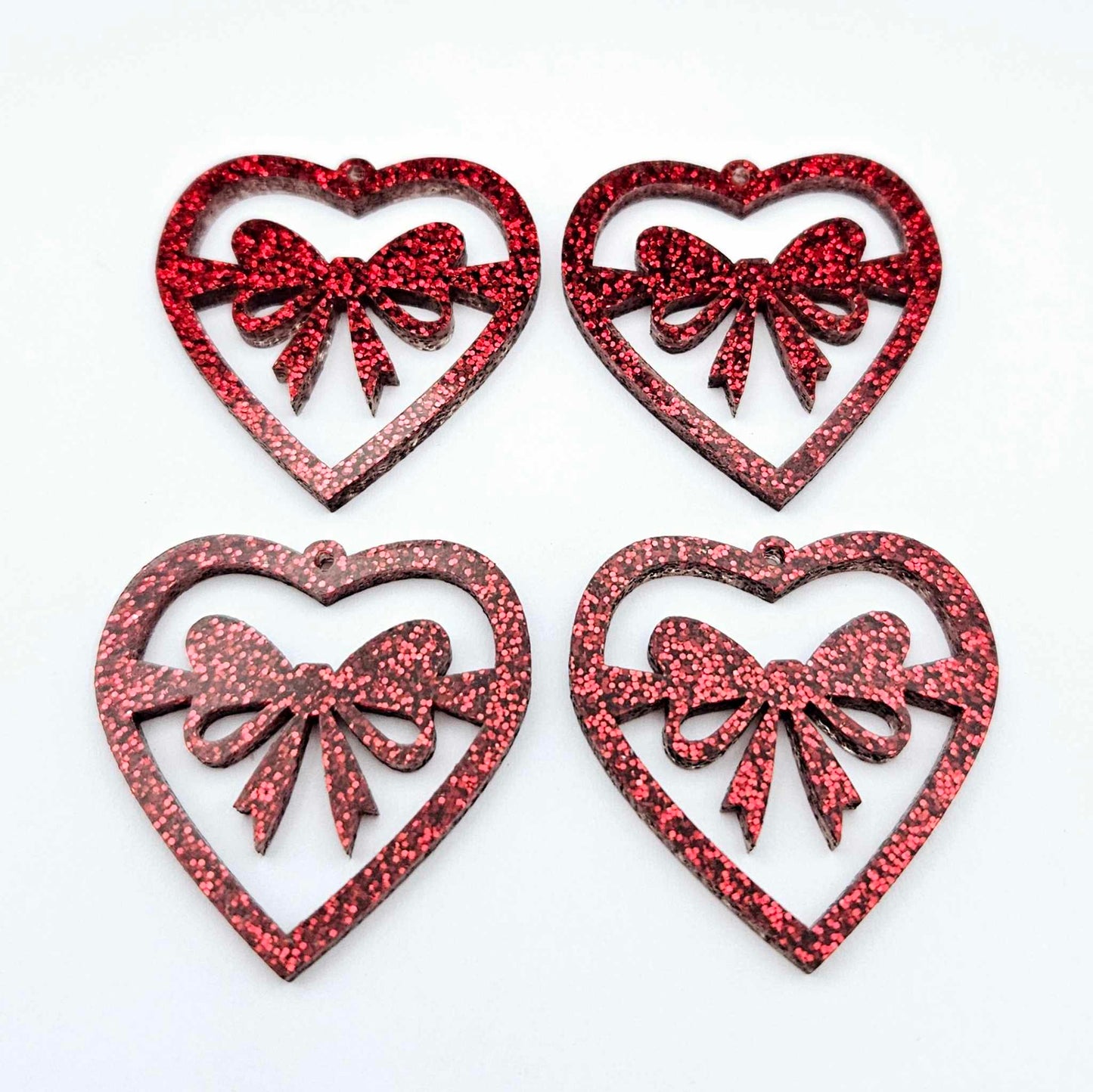 35mm red glitter heart bows DIY earring supplies laser cut acrylic dangles blanks Valentine's Day