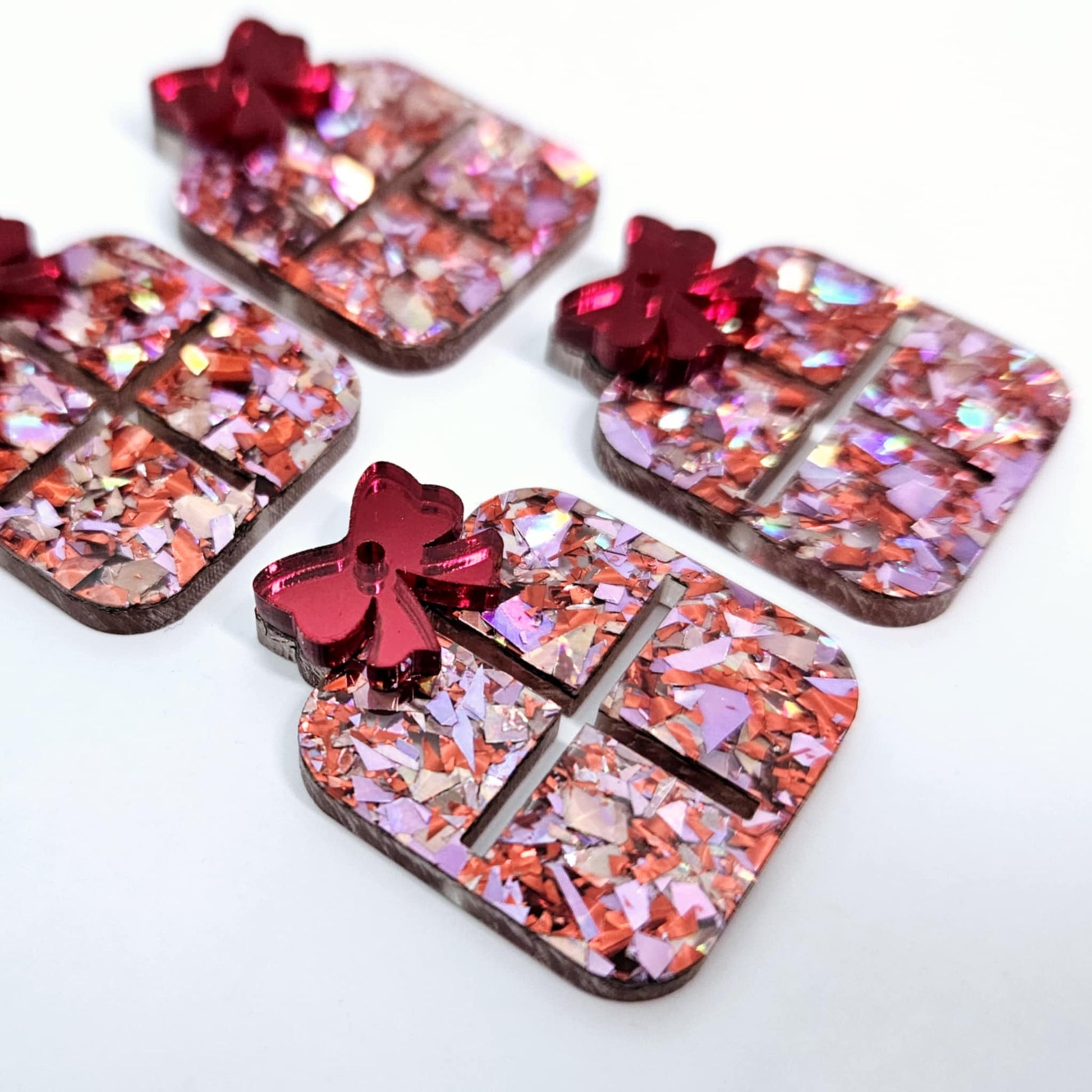 chunky love glitter pink red mirror Christmas present bow DIY earring supplies laser cut acrylic dangles blanks