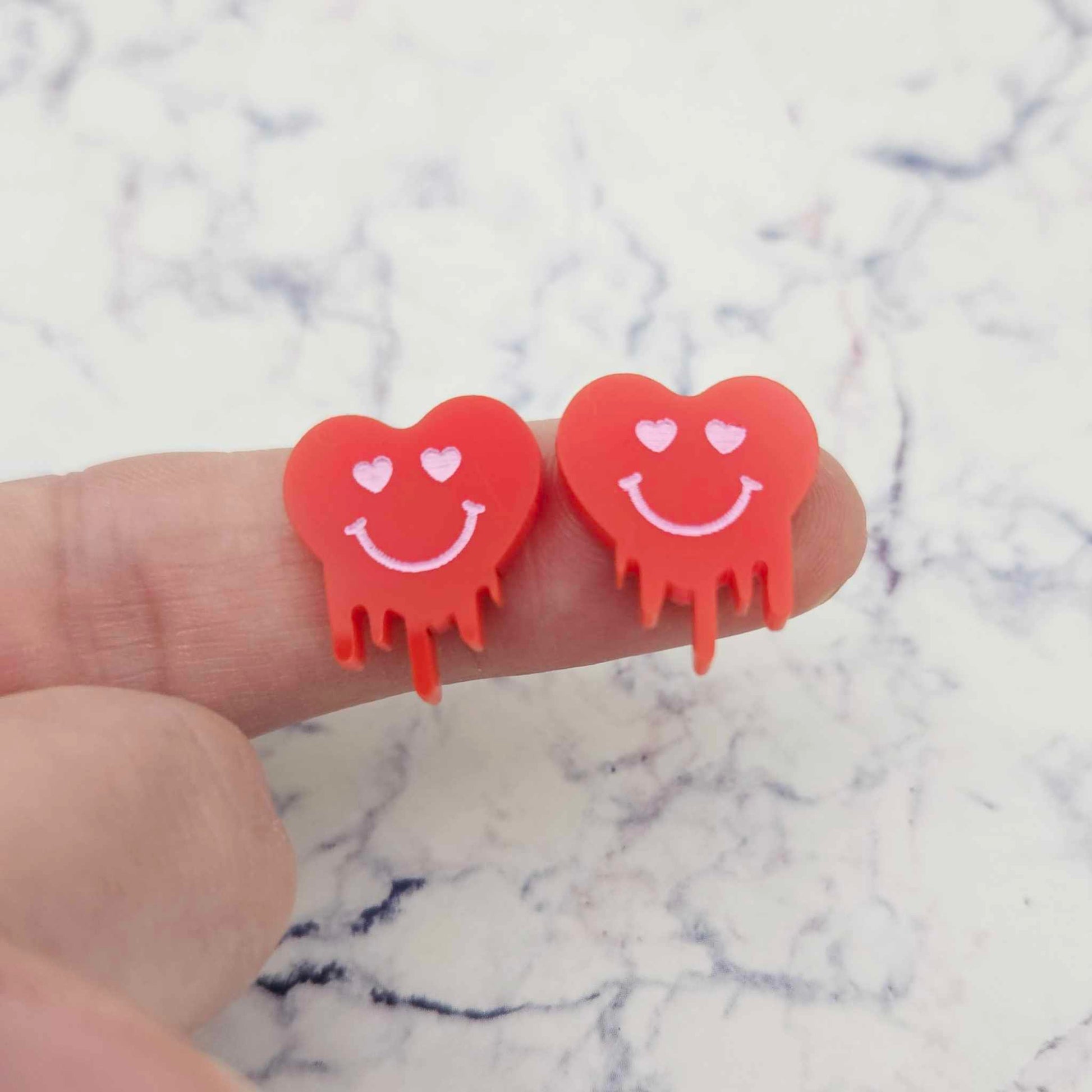 18mm solid red acrylic melting hearts DIY earring supplies studs blanks laser cut engraved paint fill Valentine's Day